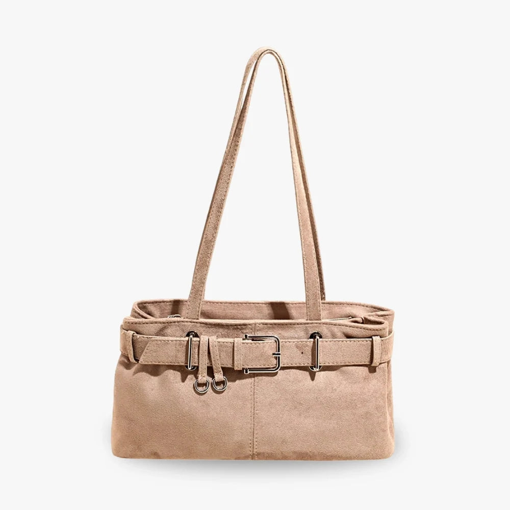 Women's Vegan Suede Buckle Shoulder Bag – Sela - Beverfield