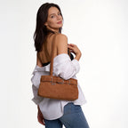 Women's Vegan Suede Buckle Shoulder Bag – Sela - Beverfield