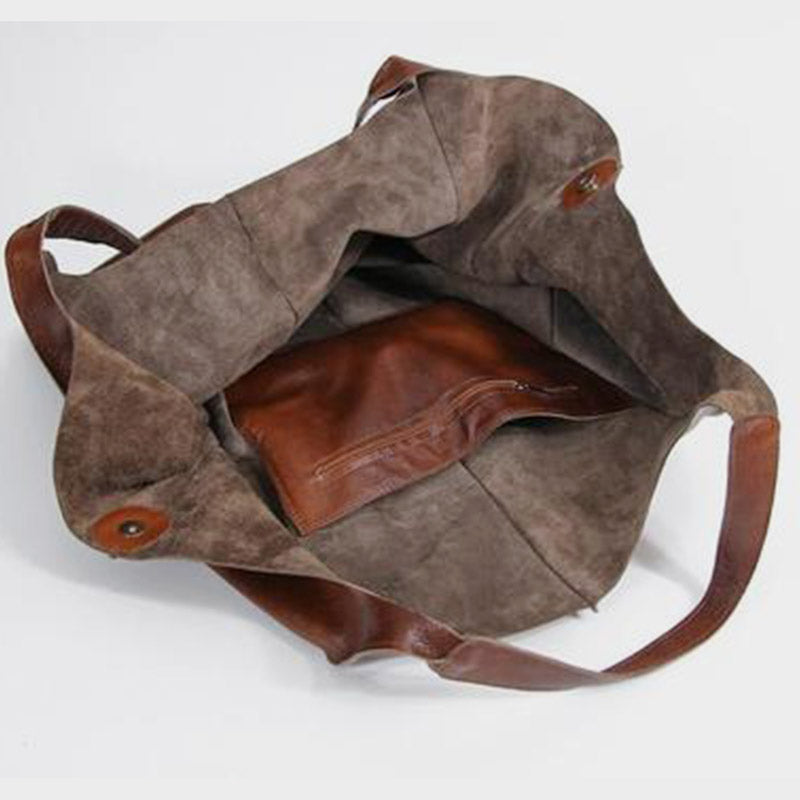 Women's Oversized Vintage PU Leather Tote Bag - Beverfield