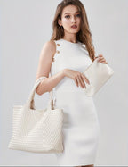 Women's Woven Vegan Leather Tote Bag - Beverfield