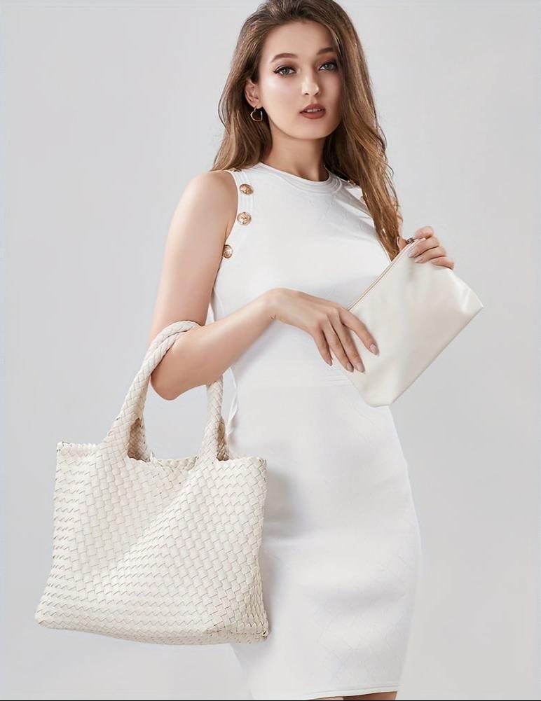 Women's Woven Vegan Leather Tote Bag - Beverfield