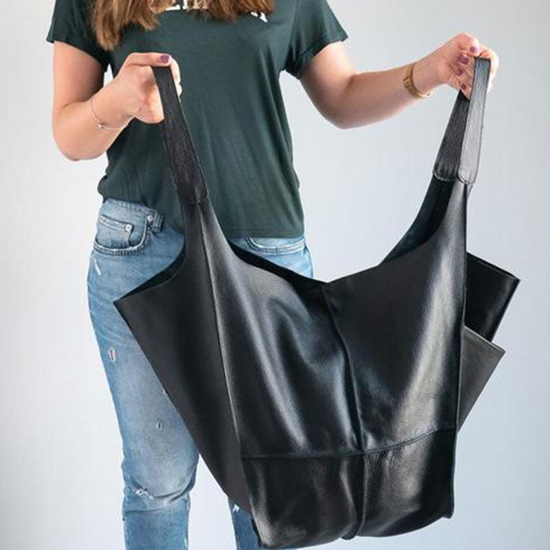 Women's Oversized Vintage PU Leather Tote Bag - Beverfield