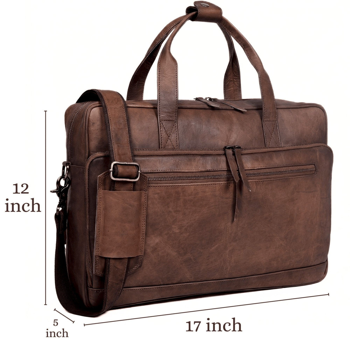 Full-Grain Leather Laptop Briefcase with Trolley Sleeve – 15 to 18 Inch - Beverfield
