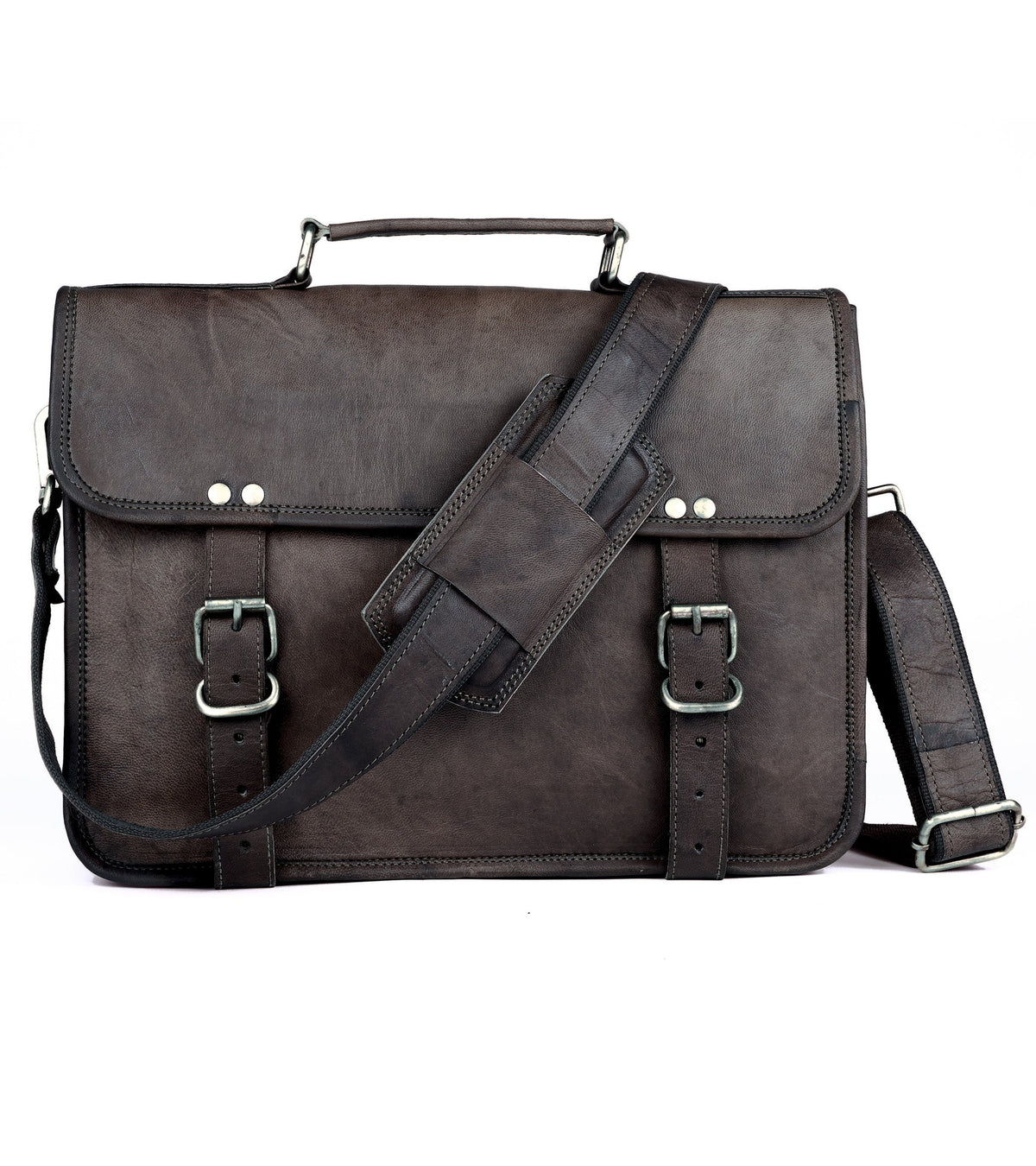 Full-Grain Leather Laptop Messenger & Motorcycle Satchel – 14 to 17 Inch - Beverfield