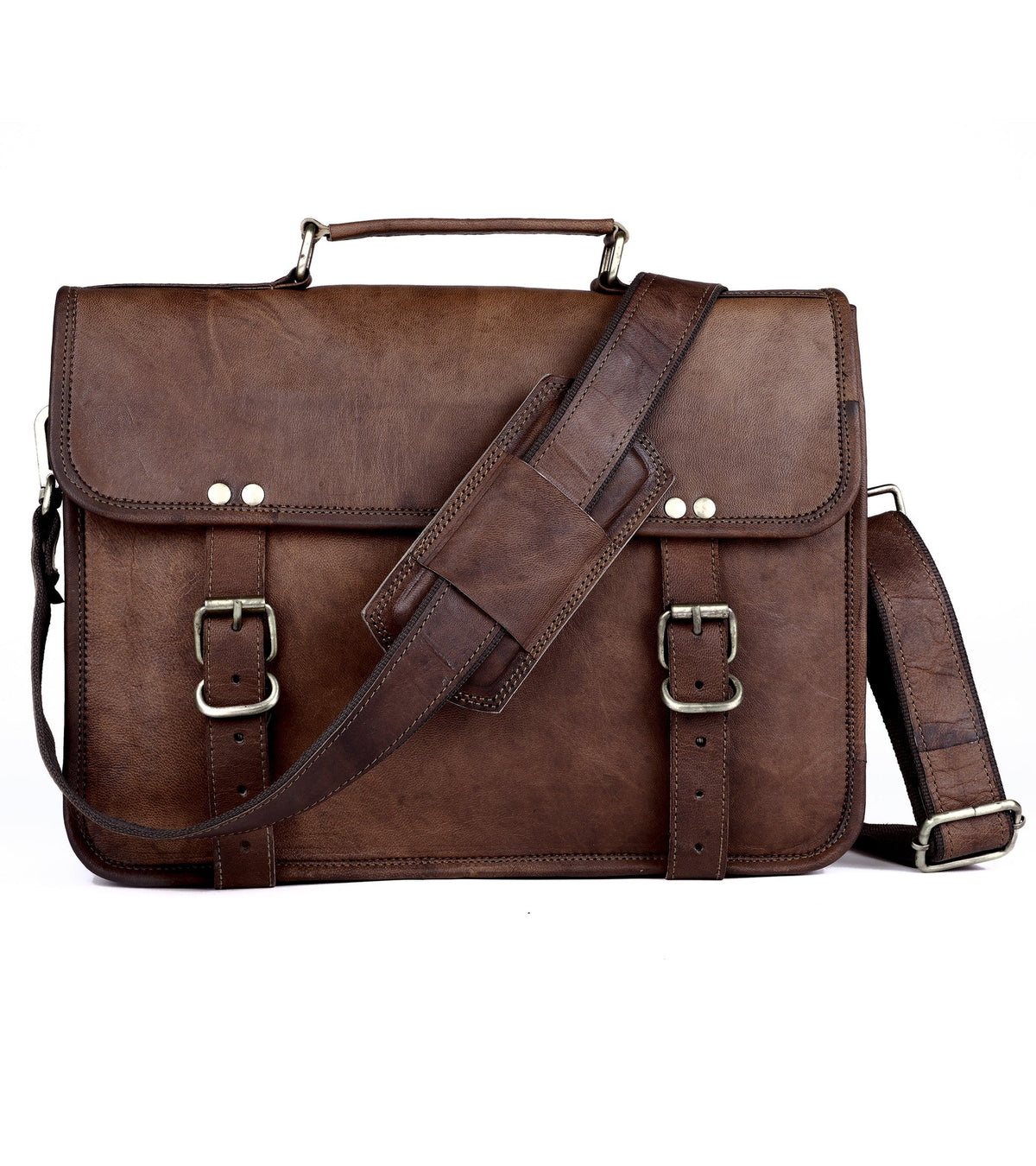 Full-Grain Leather Laptop Messenger & Motorcycle Satchel – 14 to 17 Inch - Beverfield
