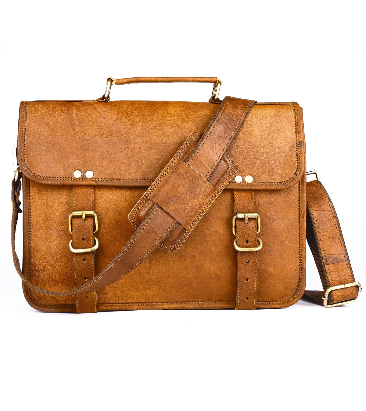 Full-Grain Leather Laptop Messenger & Motorcycle Satchel – 14 to 17 Inch - Beverfield