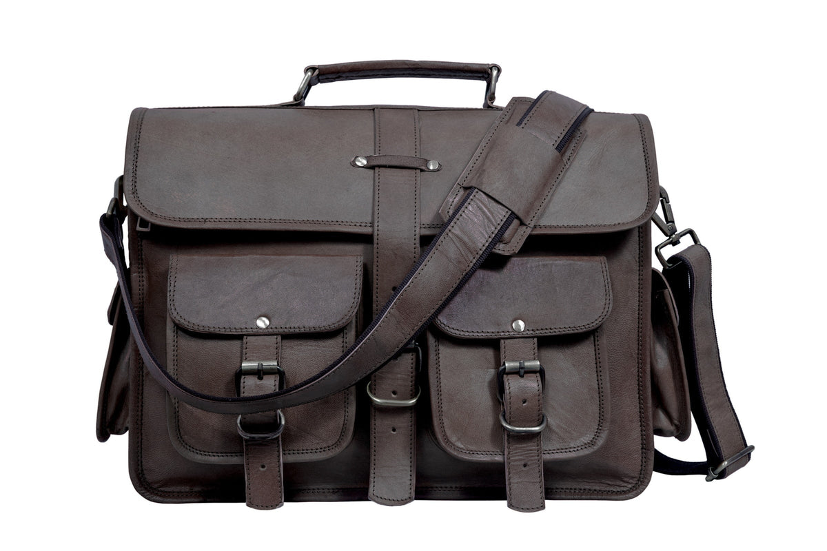 Full-Grain Leather Laptop Messenger Bag with Twin Pockets – 15 to 18 Inch - Beverfield