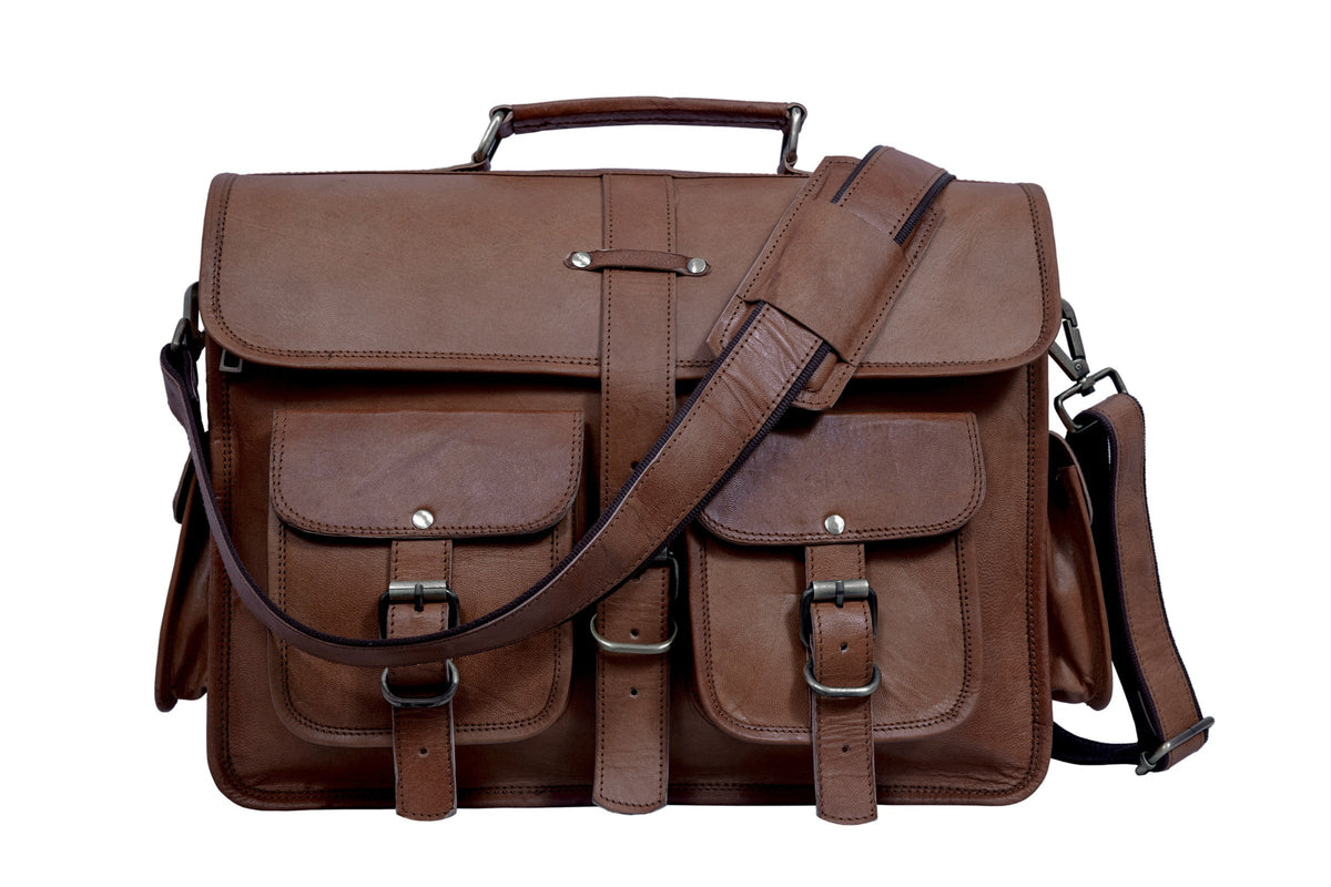 Full-Grain Leather Laptop Messenger Bag with Twin Pockets – 15 to 18 Inch - Beverfield