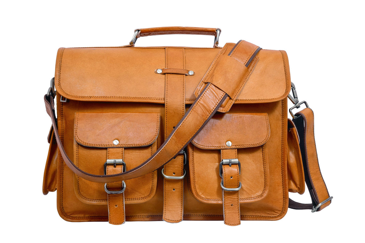 Full-Grain Leather Laptop Messenger Bag with Twin Pockets – 15 to 18 Inch - Beverfield