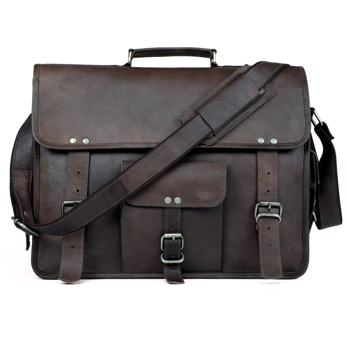 Vintage Full-Grain Leather Laptop Messenger Bag – 15 to 18 Inch - Beverfield