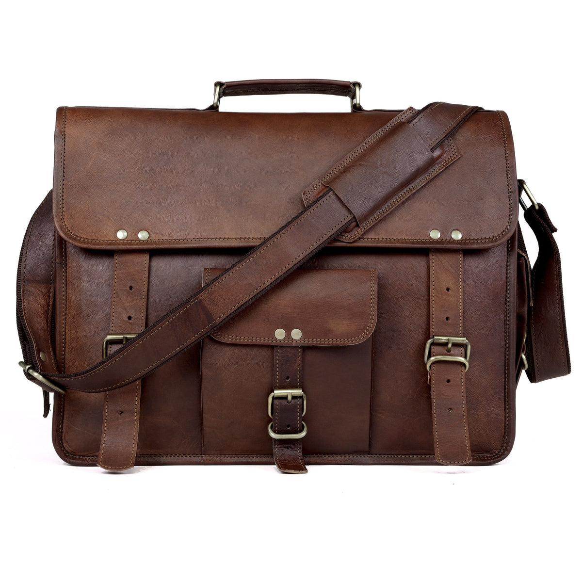 Vintage Full-Grain Leather Laptop Messenger Bag – 15 to 18 Inch - Beverfield