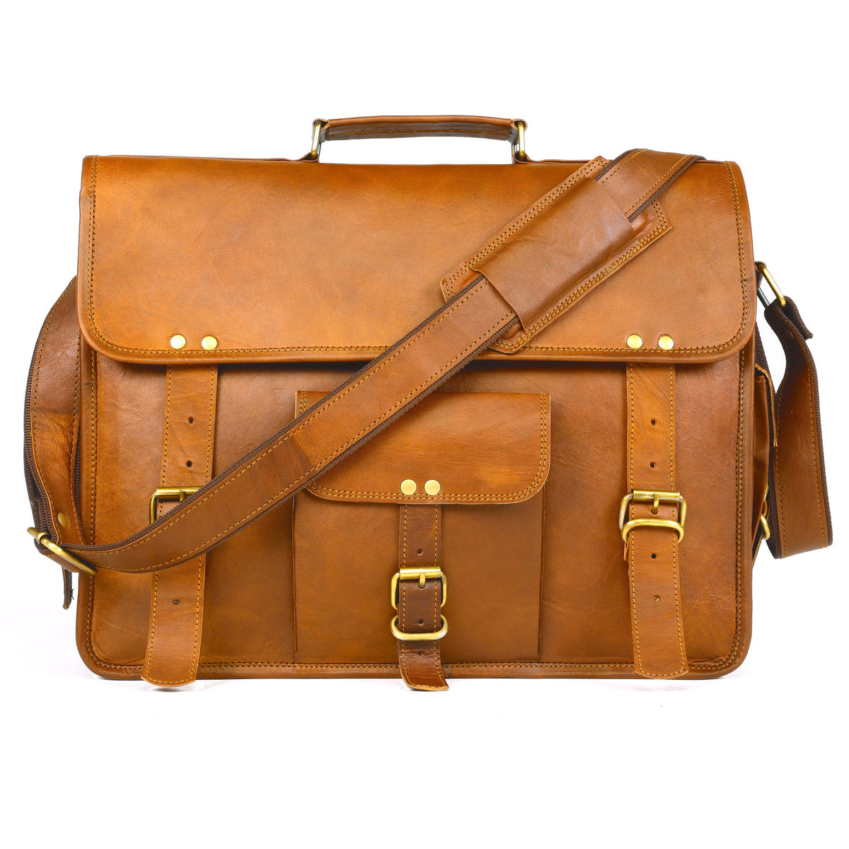 Vintage Full-Grain Leather Laptop Messenger Bag – 15 to 18 Inch - Beverfield