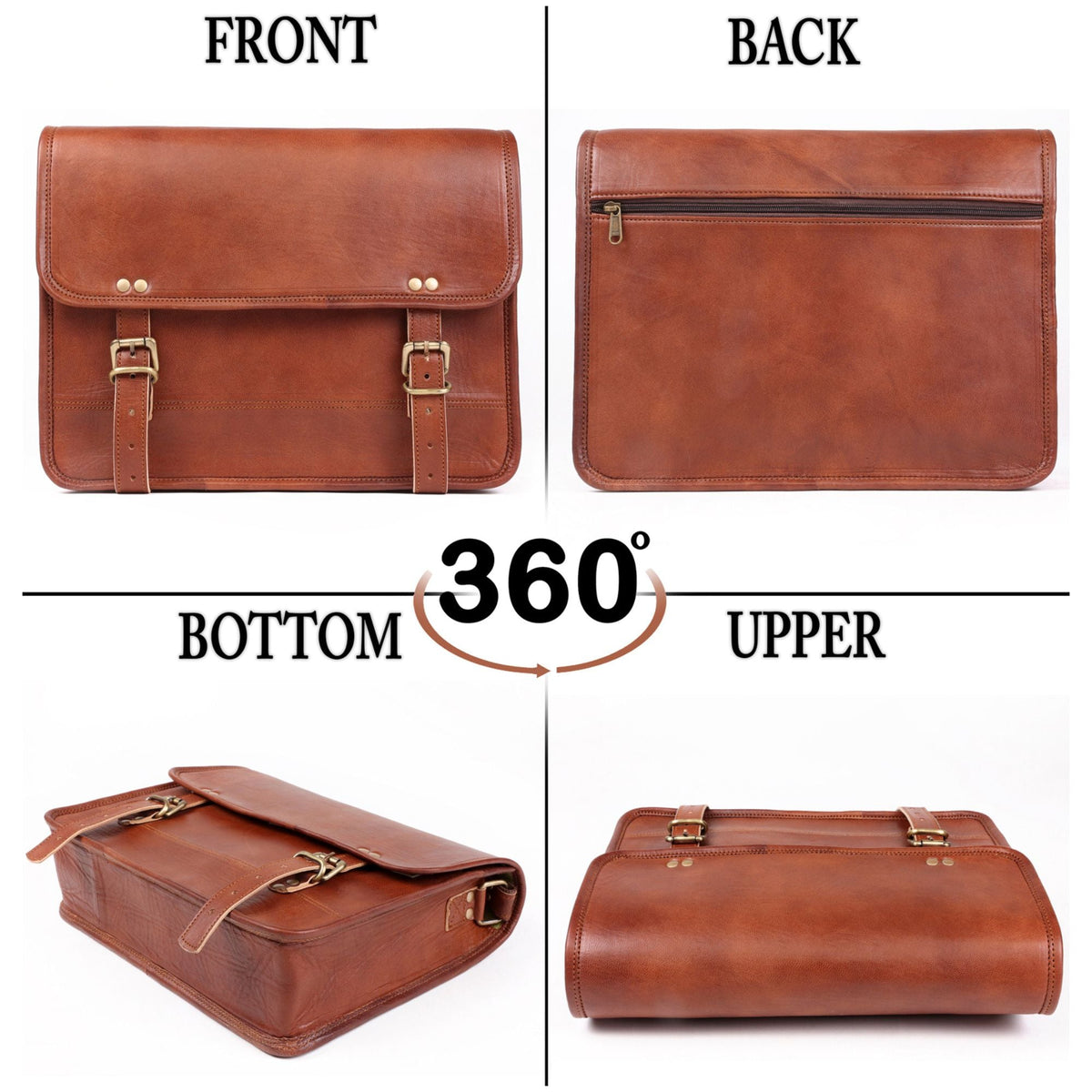 Full-Grain Leather Laptop Satchel with Single Buckle – 14 to 17 Inch - Beverfield