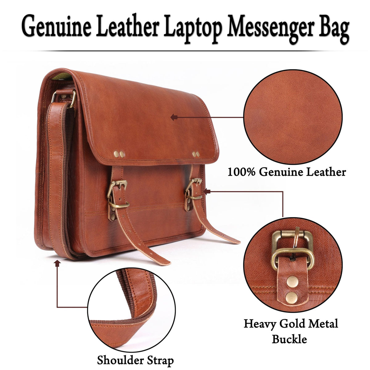 Full-Grain Leather Laptop Satchel with Single Buckle – 14 to 17 Inch - Beverfield