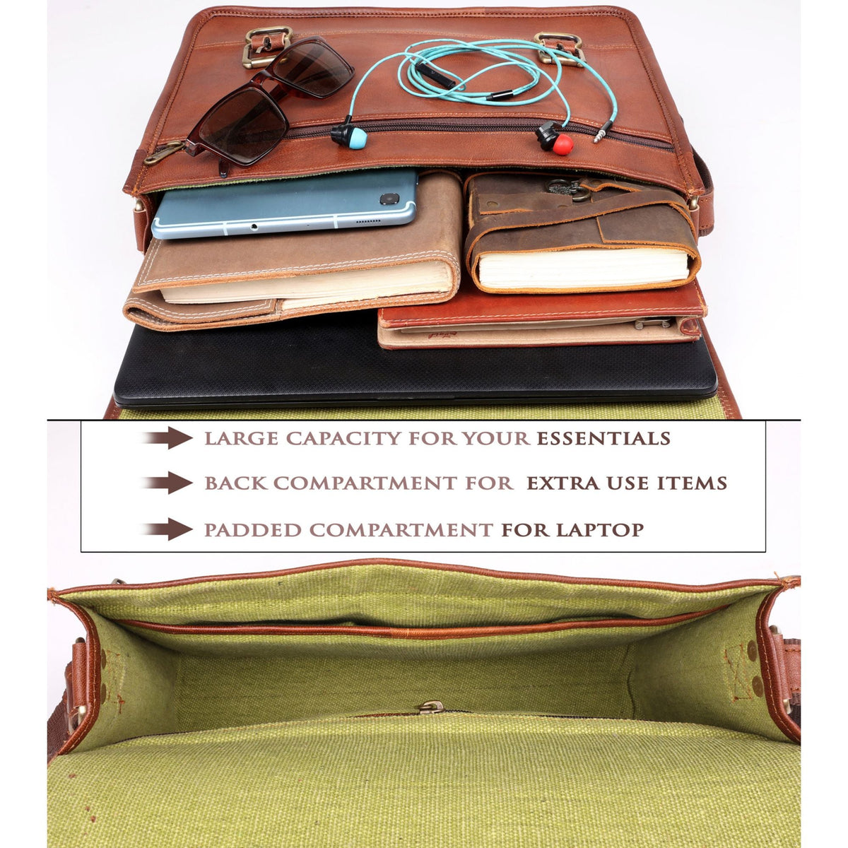Full-Grain Leather Laptop Satchel with Single Buckle – 14 to 17 Inch - Beverfield
