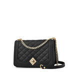 Women's Quilted Crossbody Bag with Detachable Strap - Black