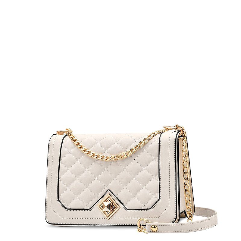 Women's Quilted Crossbody Bag with Detachable Strap - White