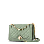 Women's Quilted Crossbody Bag with Detachable Strap - Green