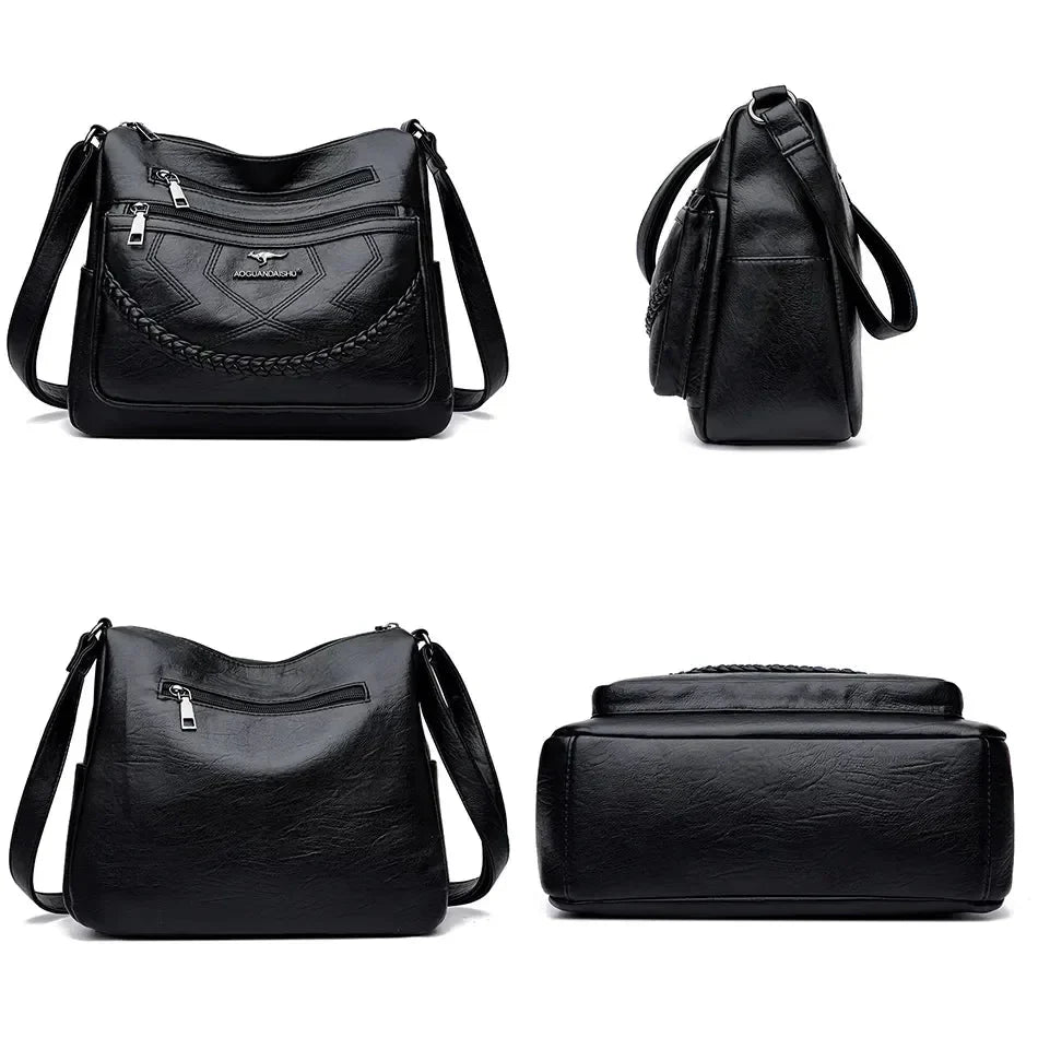 Women's Faux Leather Crossbody Bag with Multiple Zipper Pockets