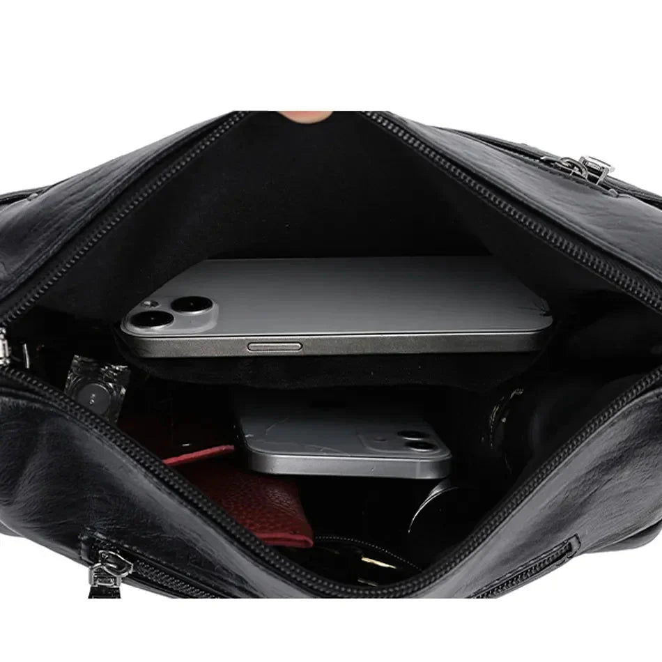 Women's Faux Leather Crossbody Bag with Multiple Zipper Pockets