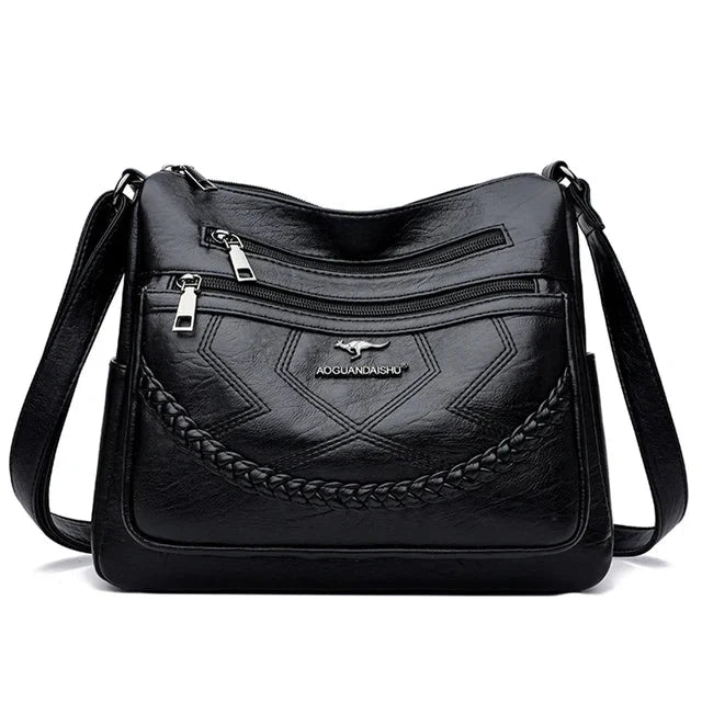 Women's Faux Leather Crossbody Bag with Multiple Zipper Pockets