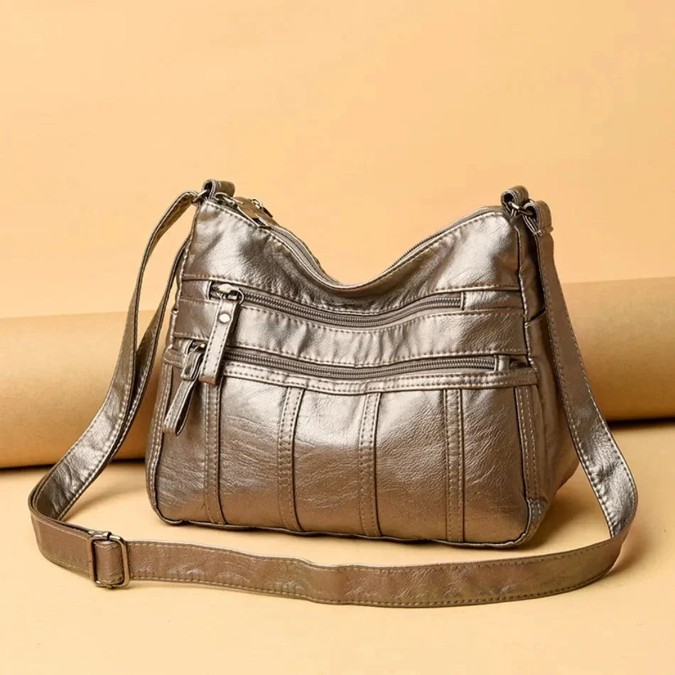 Women's Faux Leather Multi-Pocket Crossbody Bag