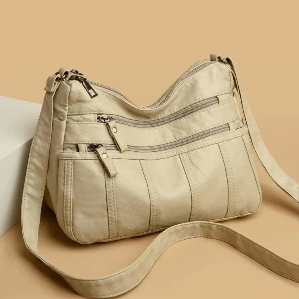 Women's Faux Leather Multi-Pocket Crossbody Bag