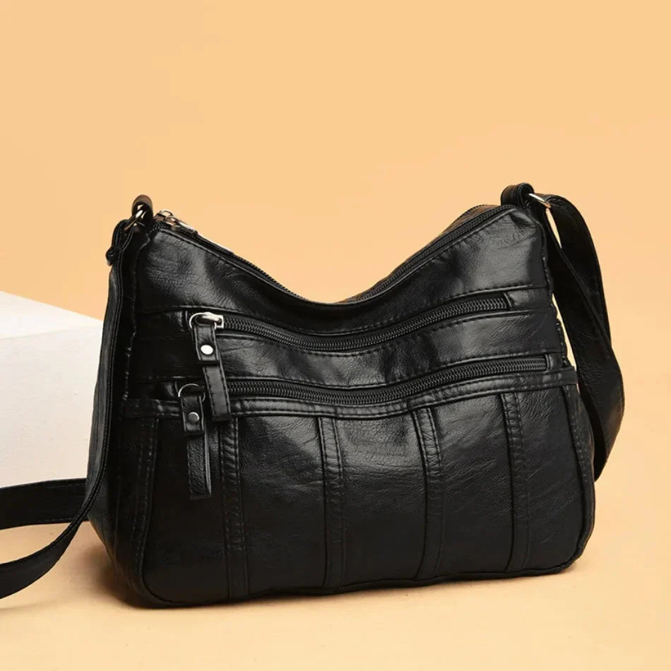 Women's Faux Leather Multi-Pocket Crossbody Bag