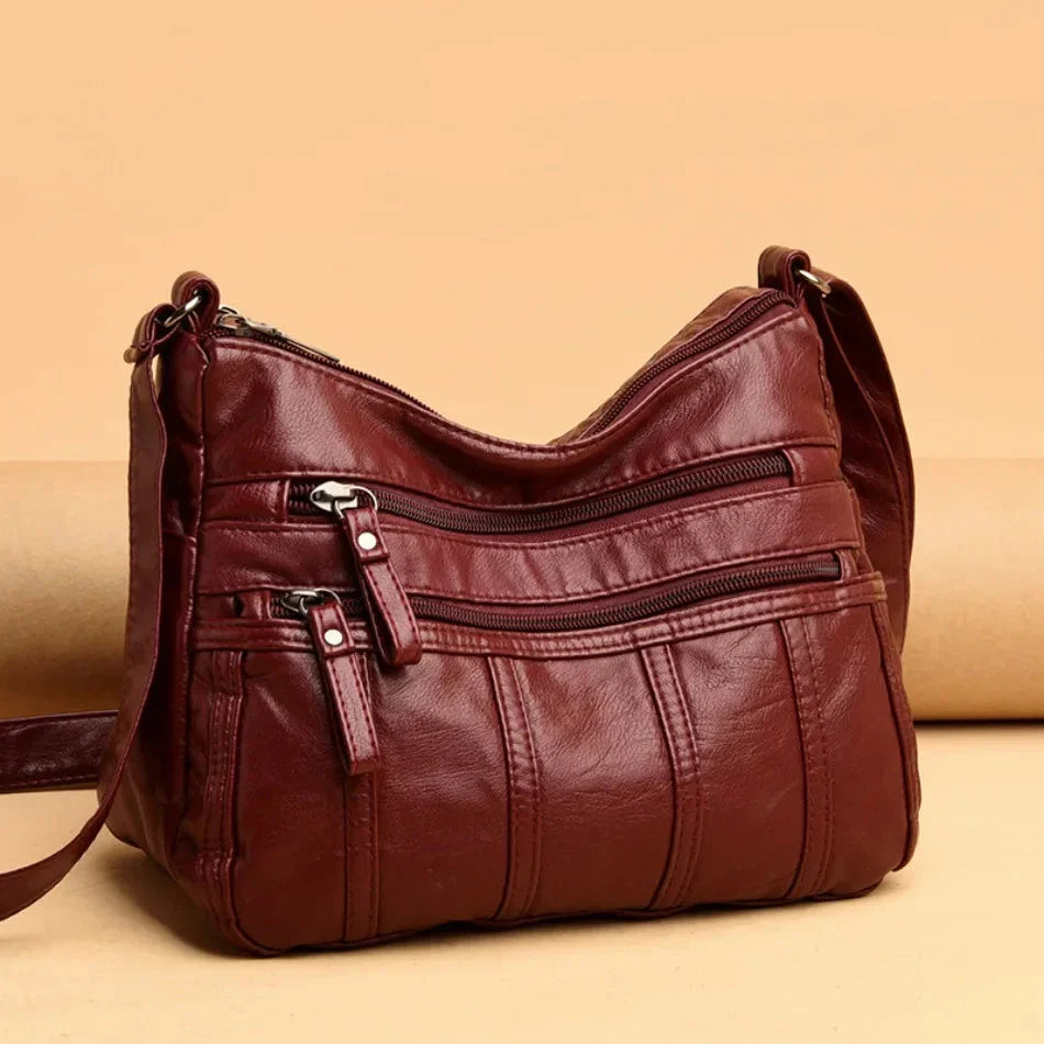 Women's Faux Leather Multi-Pocket Crossbody Bag