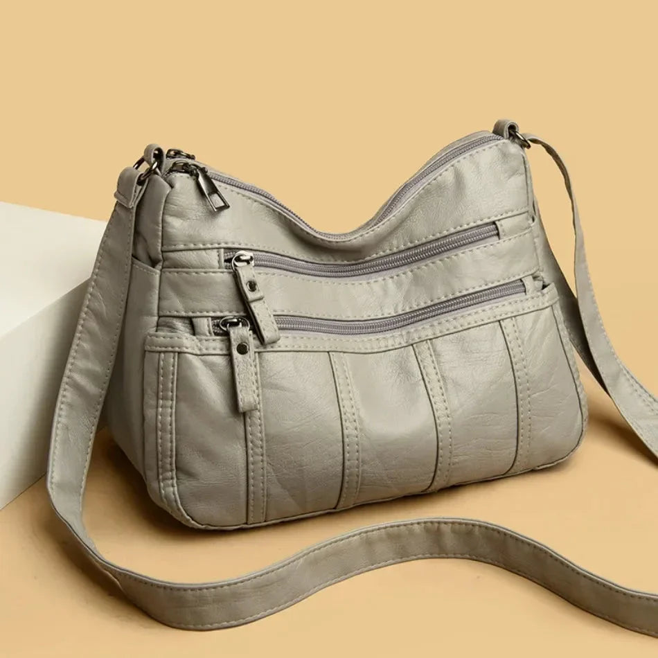 Women's Faux Leather Multi-Pocket Crossbody Bag