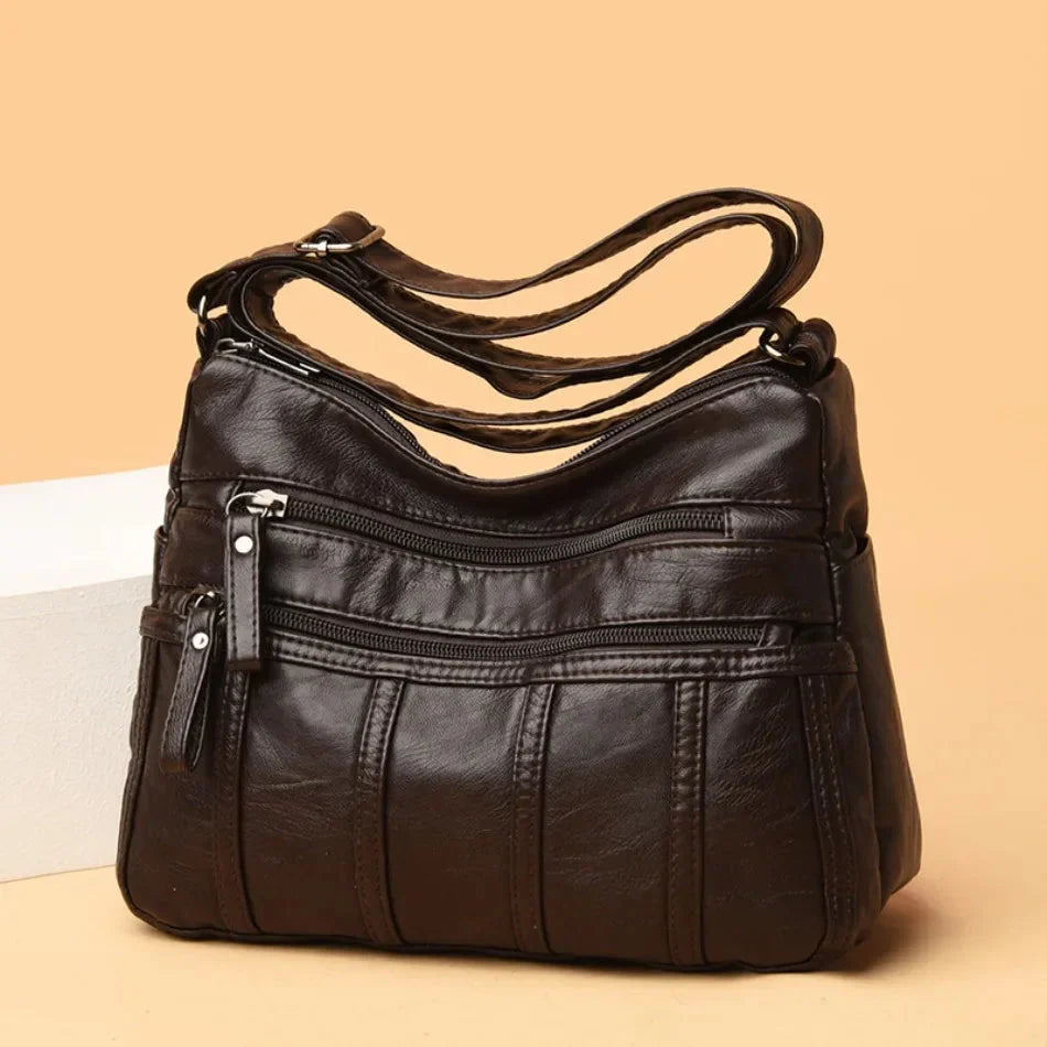 Women's Faux Leather Multi-Pocket Crossbody Bag