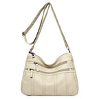Women's Faux Leather Multi-Pocket Crossbody Bag - Beige