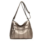 Women's Faux Leather Multi-Pocket Crossbody Bag - Bronze