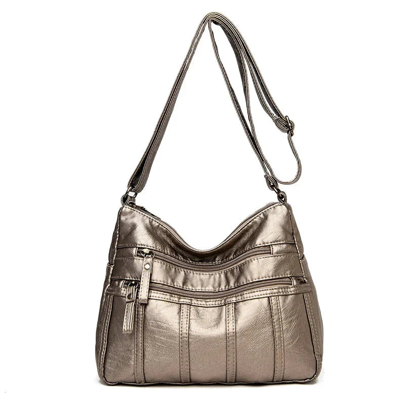 Women's Faux Leather Multi-Pocket Crossbody Bag - Bronze