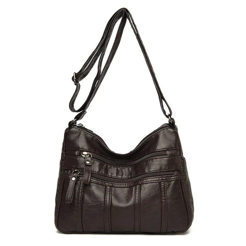 Women's Faux Leather Multi-Pocket Crossbody Bag - Coffee Brown