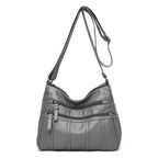 Women's Faux Leather Multi-Pocket Crossbody Bag - Gray