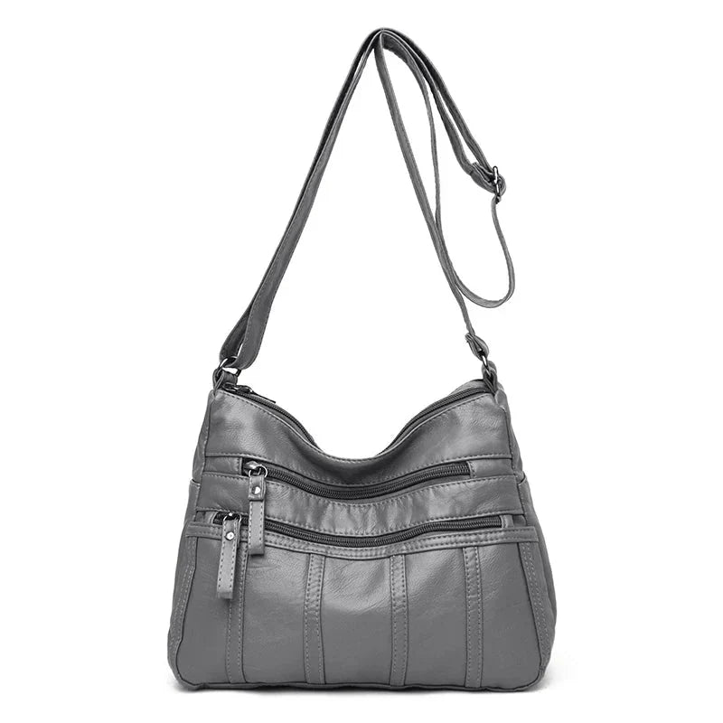 Women's Faux Leather Multi-Pocket Crossbody Bag - Gray
