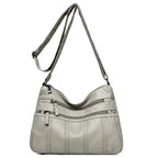 Women's Faux Leather Multi-Pocket Crossbody Bag - Light Gray