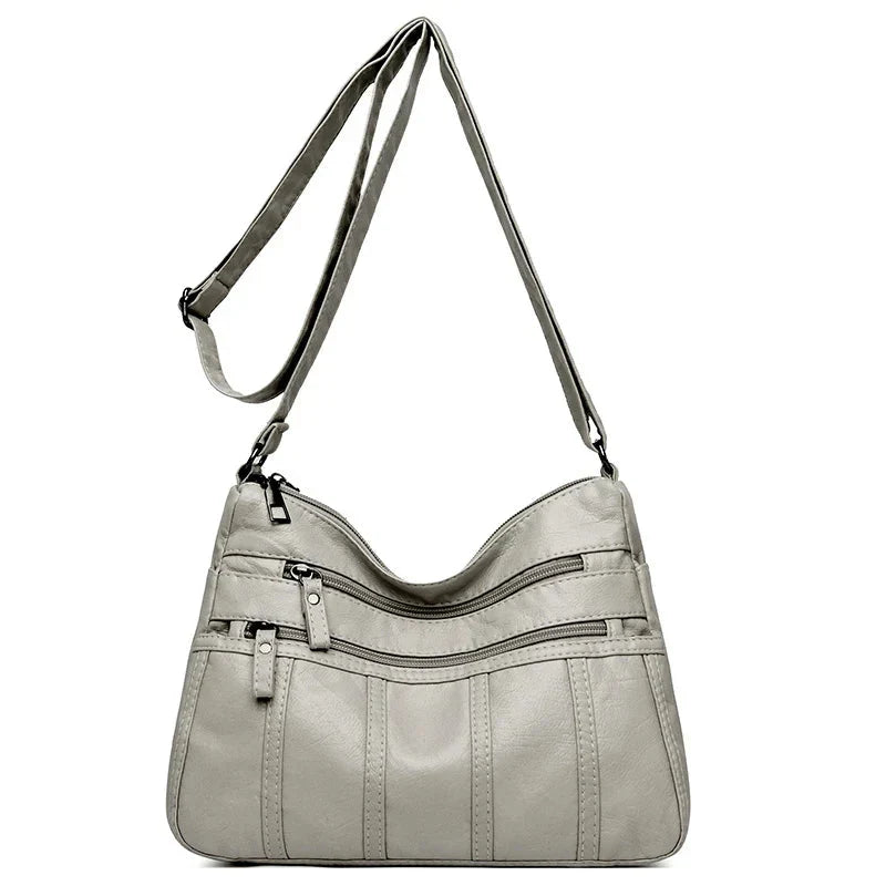 Women's Faux Leather Multi-Pocket Crossbody Bag - Light Gray