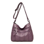Women's Faux Leather Multi-Pocket Crossbody Bag - Purple