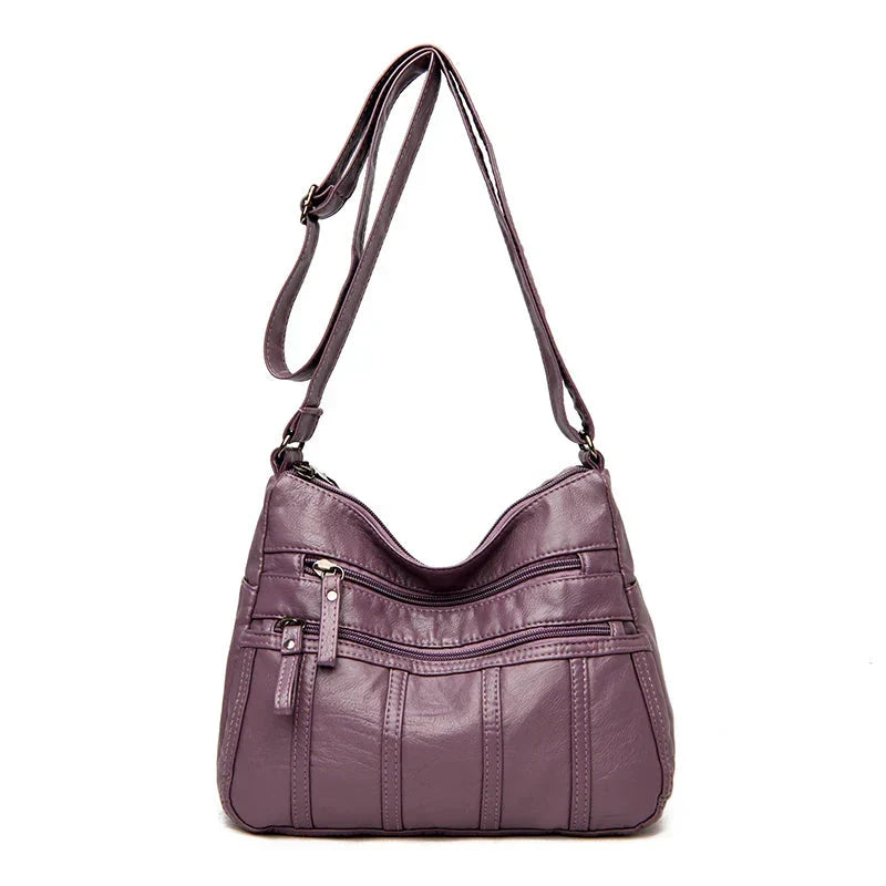 Women's Faux Leather Multi-Pocket Crossbody Bag - Purple