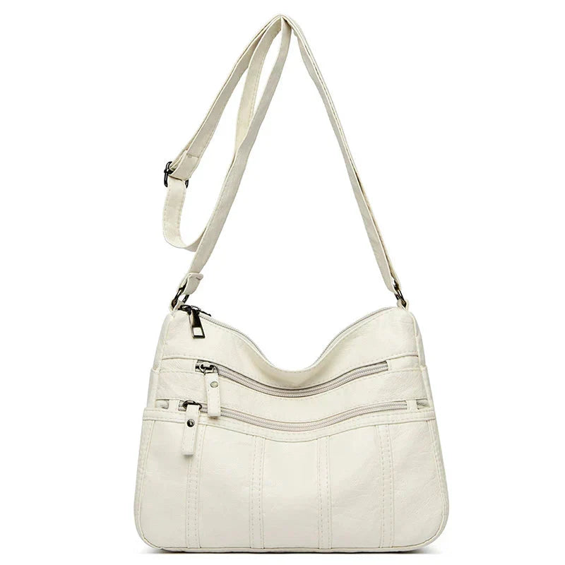 Women's Faux Leather Multi-Pocket Crossbody Bag - White