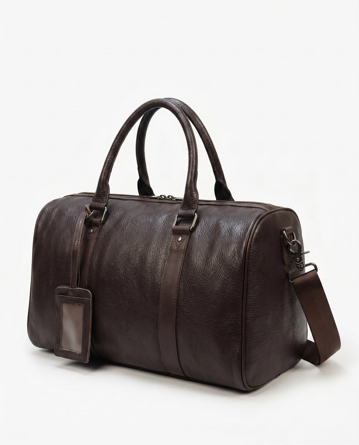 Espresso Pebbled Leather Weekender Duffle Bag – 26L - Beverfield