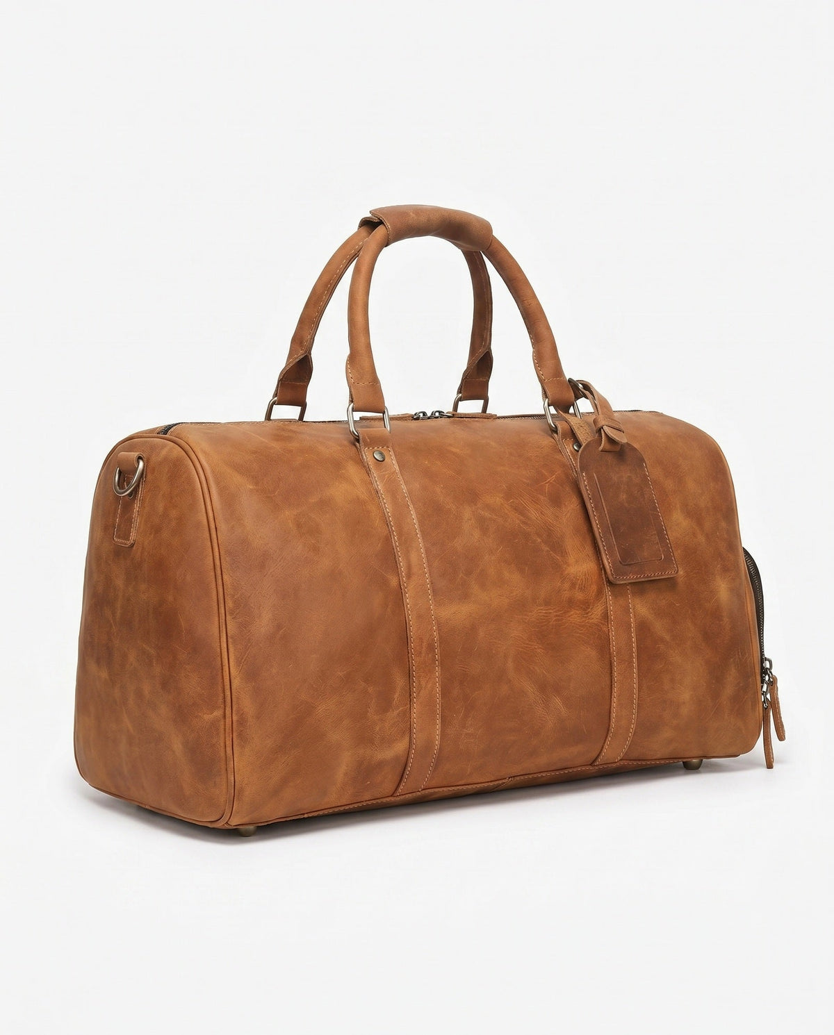 Cognac Full-Grain Leather Weekender Duffle Bag – 27L - Beverfield
