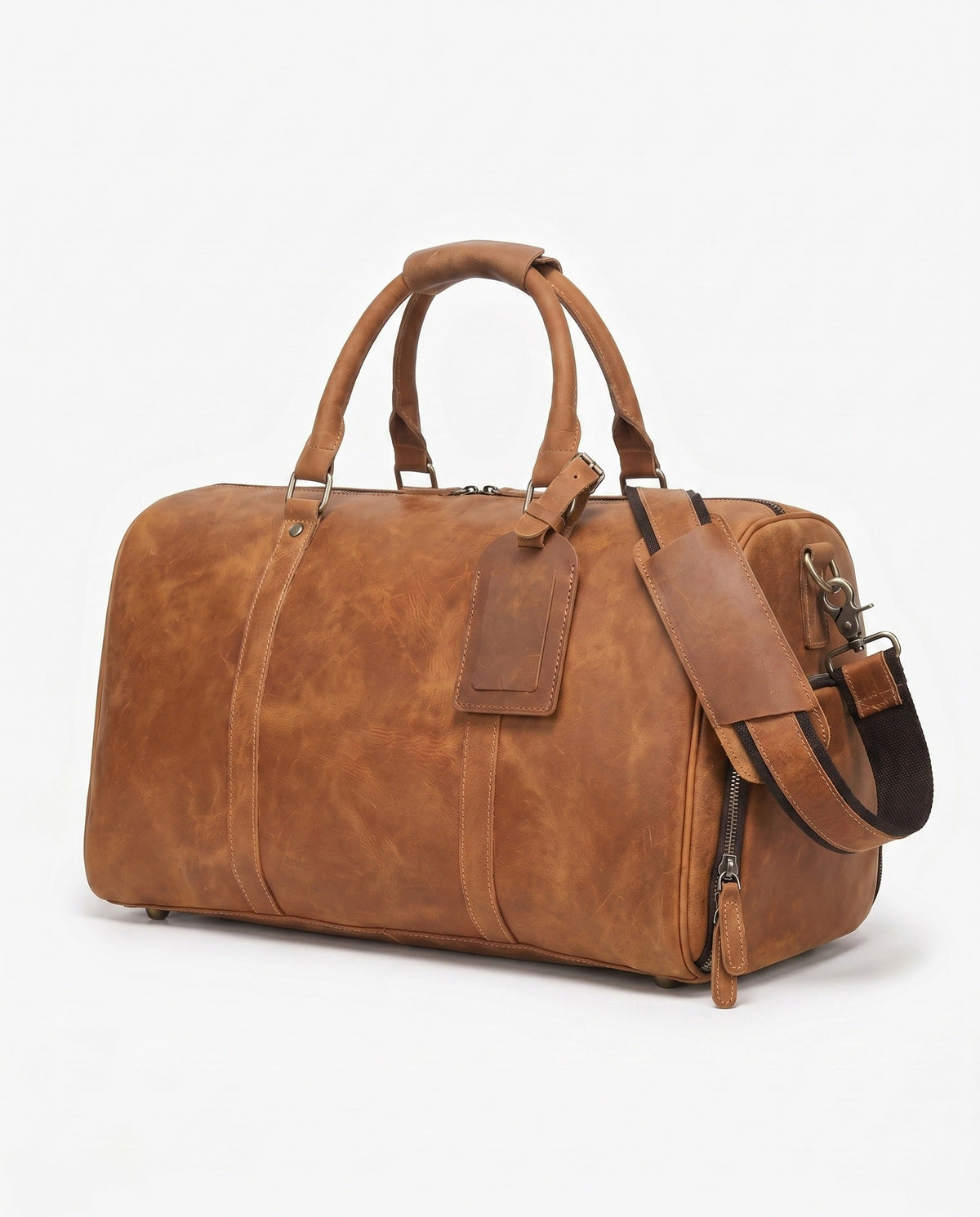 Cognac Full-Grain Leather Weekender Duffle Bag – 27L - Beverfield