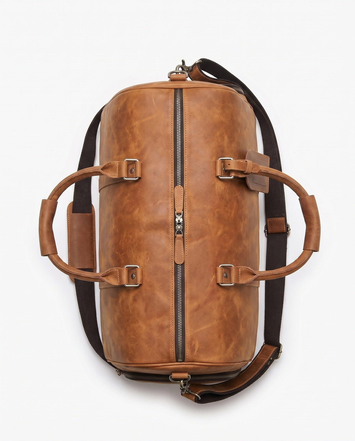 Cognac Full-Grain Leather Weekender Duffle Bag – 27L - Beverfield
