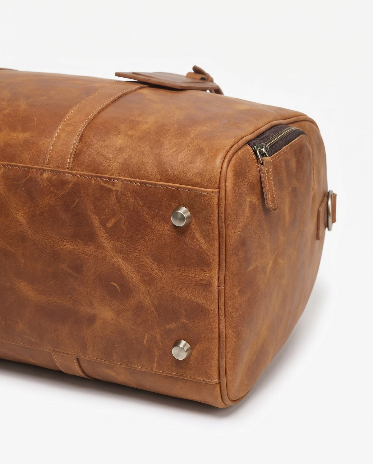 Cognac Full-Grain Leather Weekender Duffle Bag – 27L - Beverfield